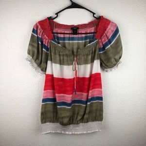 ✨Ann Taylor Multi-Color Striped Peasant Blouse